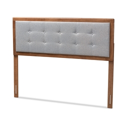 Baxton Studio Sarine Mid-Century Modern Light Grey Fabric Upholstered Walnut Brown Finished Wood Queen Size Headboard